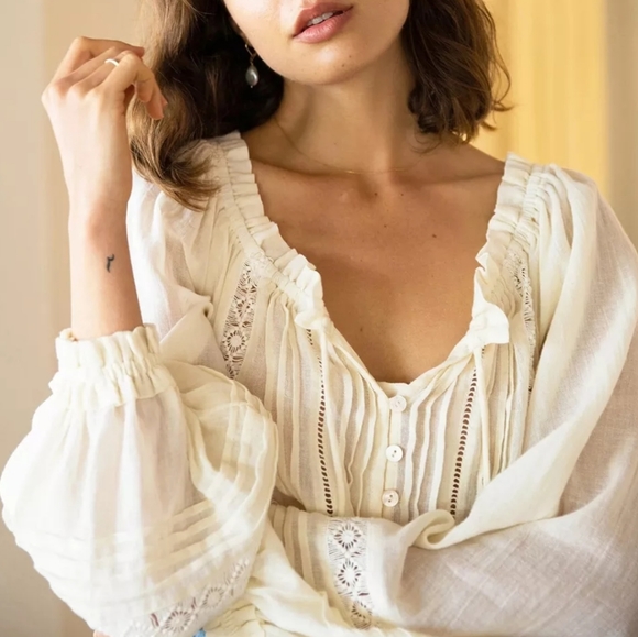 Boho Cotton Peasant Blouse - Picture 3 of 14